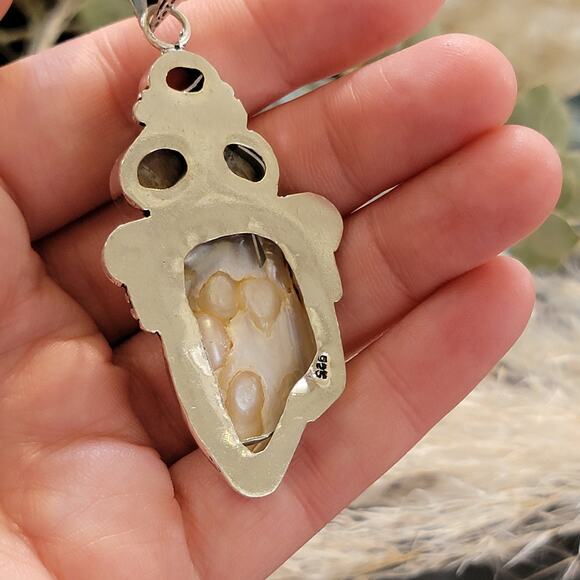 Baroque Pearl & Red Jasper Sterling Silver Pendant Necklace - Timeless Elegance - Picture 10 of 10